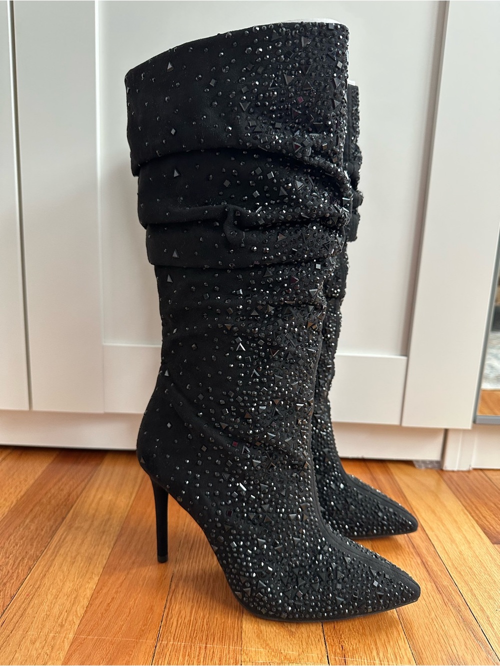 ✨NWT✨Jessica Simpson Black Deluxe Microsuede Embellished Slouch Boots